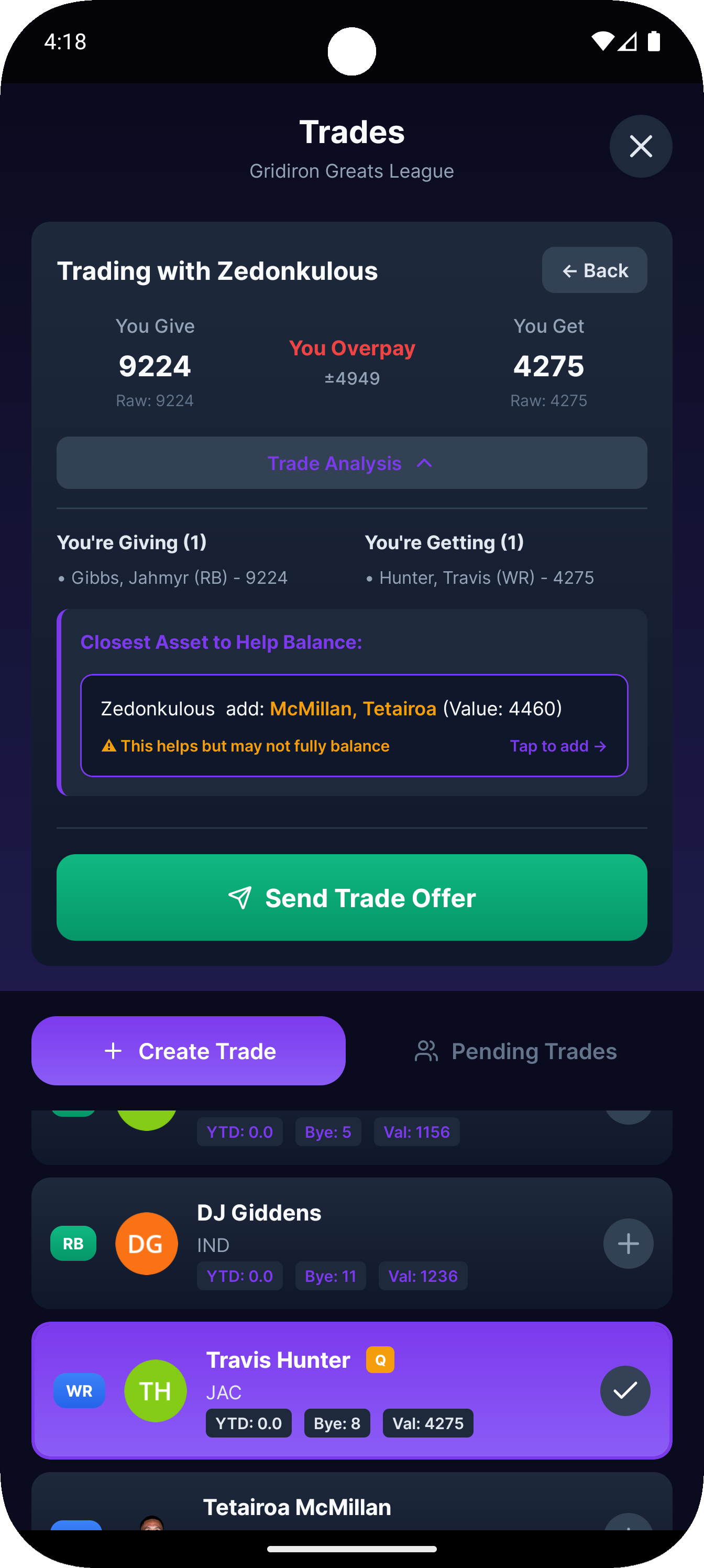 Trade Calculator Screen